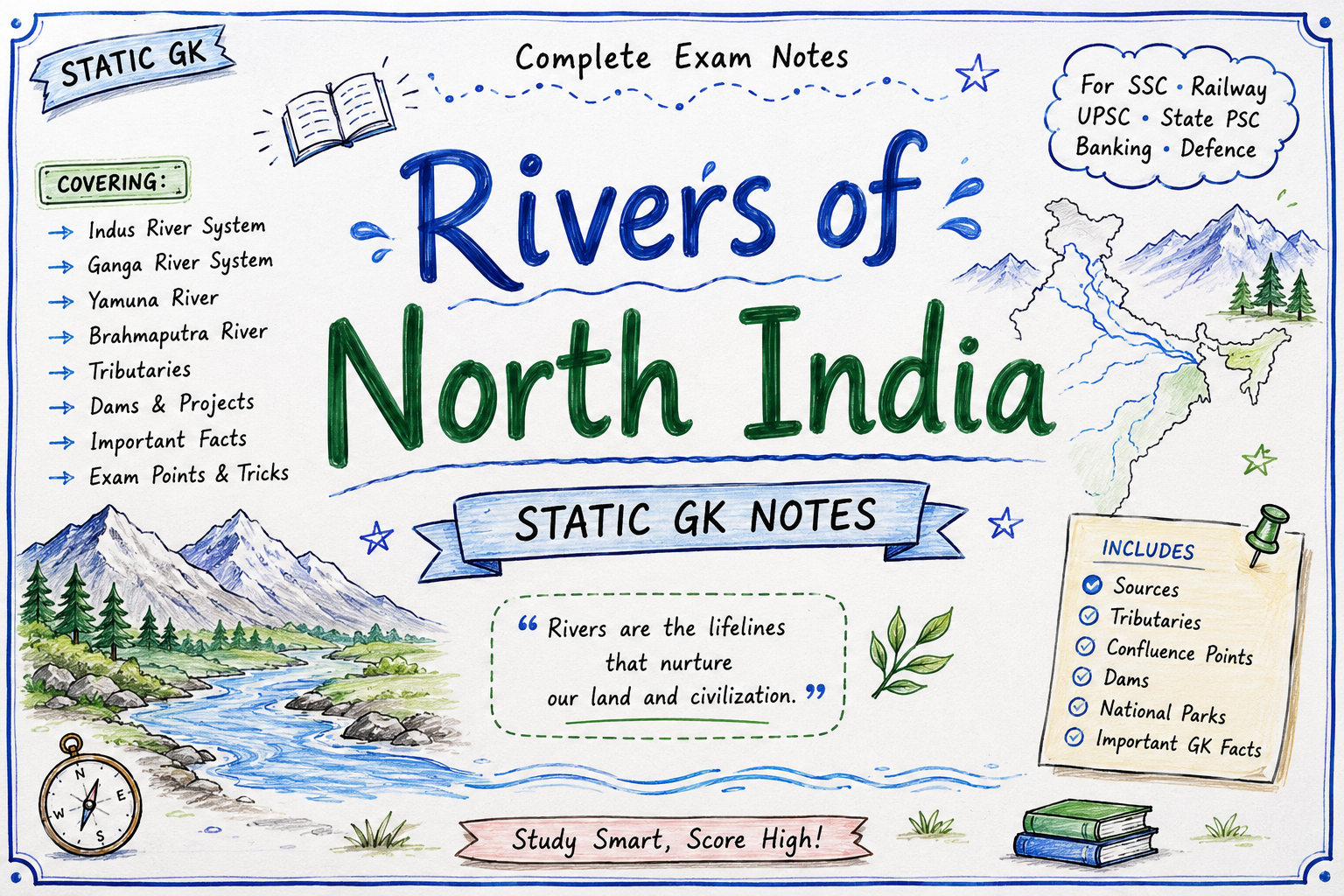 Rivers of North India Static GK Notes PDF | SSC, Railway, UPSC | DiagramDidi